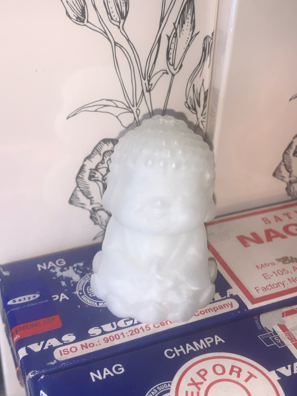 GLOW IN DARK . Mini White  Buddha Figurine Decorative Statue